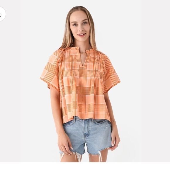 EUC NEVER A WALLFLOWER peasant top in burnt orange plaid SIZE SMALL - Picture 1 of 10